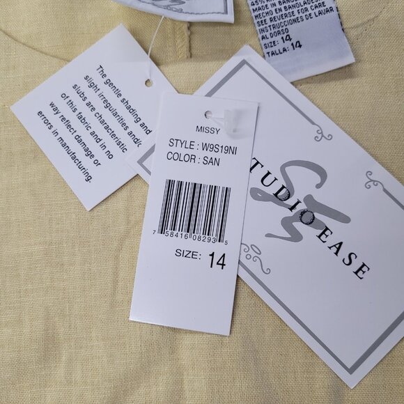 Studio Ease Dress Womens 14 Linen Rayon Short Sleeve Maxi Pockets Side Buttons - Picture 10 of 13